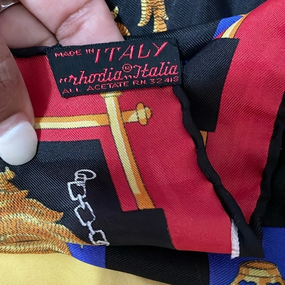 Black and Red Silk Scarf with Gold Accents